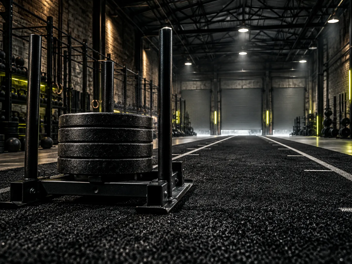 Turf sled track with a loaded prowler
