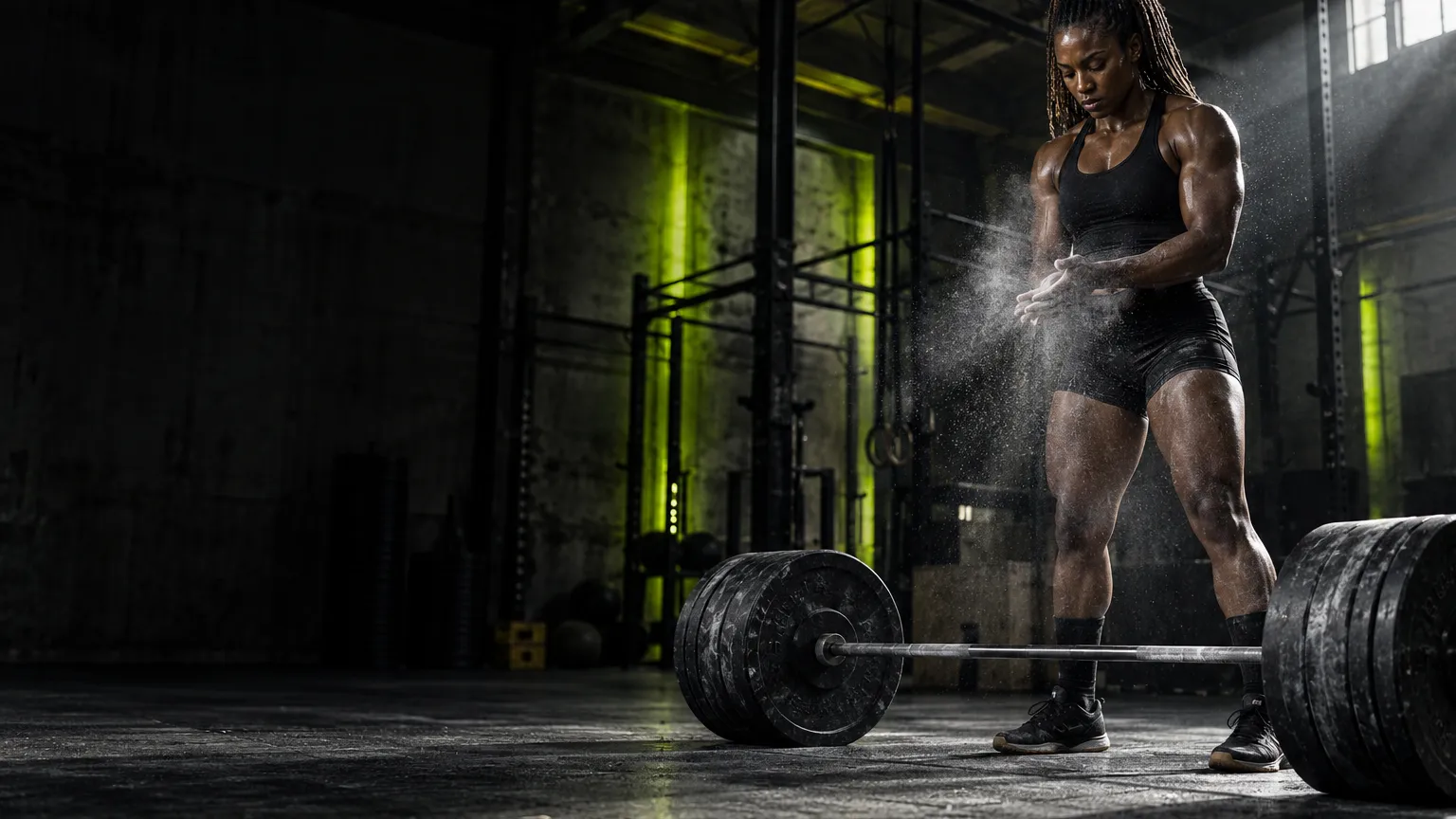 Lifter chalking up before a heavy deadlift