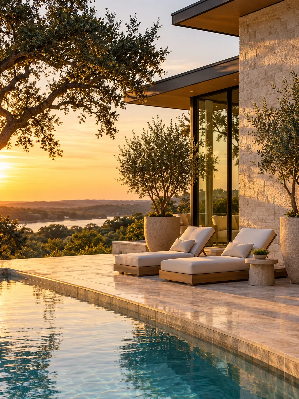 Pool terrace at golden hour