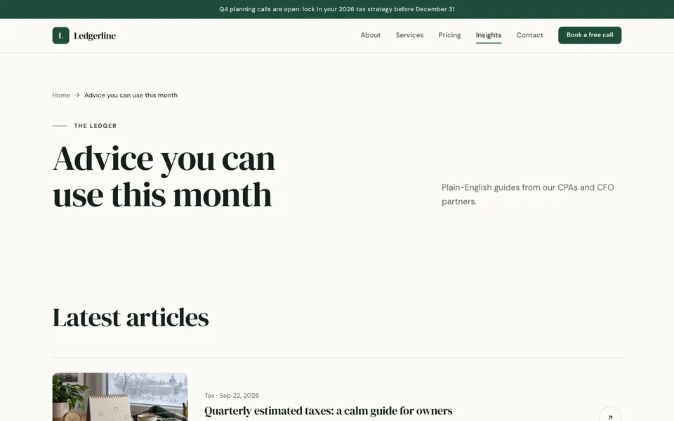 Ledgerline Insights page