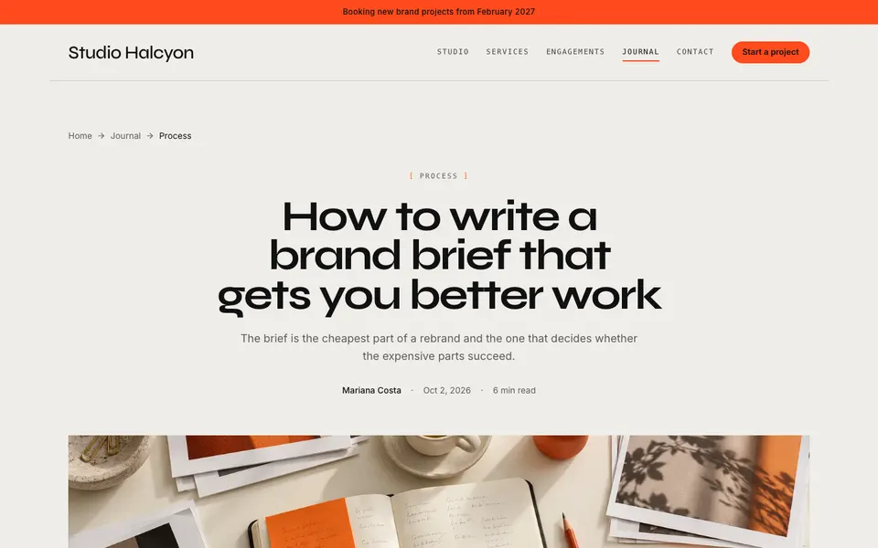 Studio Halcyon Blog post page