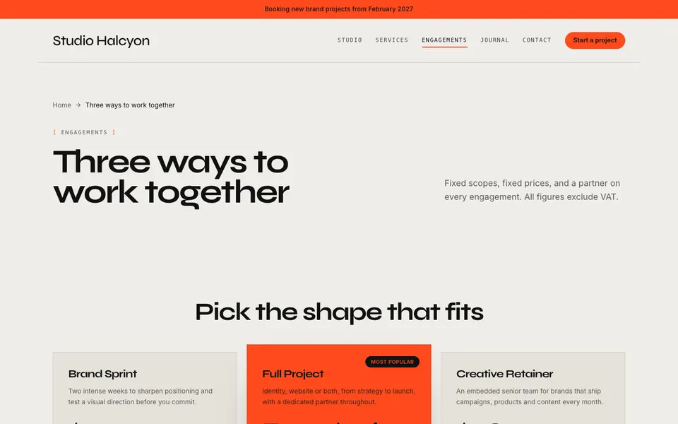 Studio Halcyon Engagements page