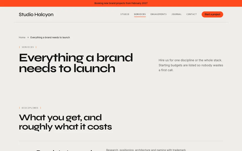 Studio Halcyon Services page
