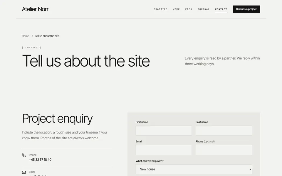 Atelier Norr Contact page