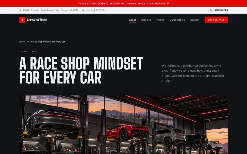 Apex Auto Works About page