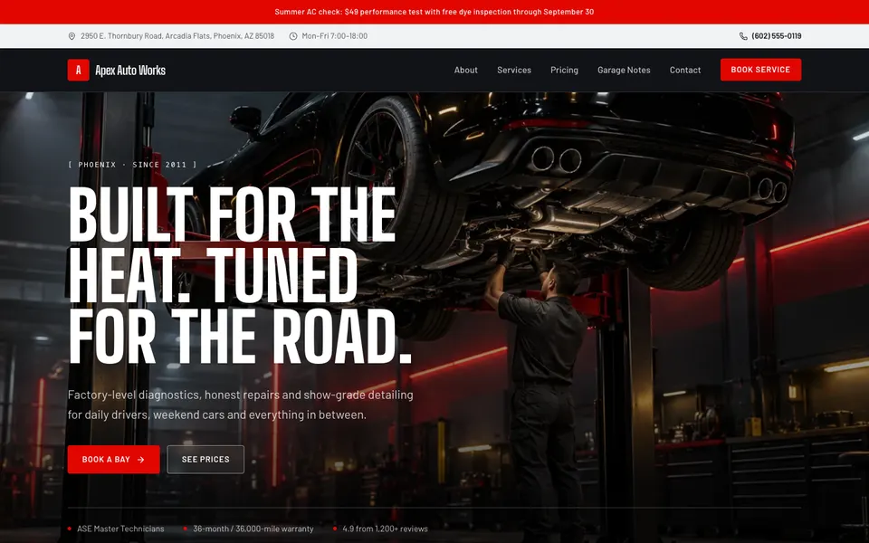 Apex Auto Works, auto repair and detailing template