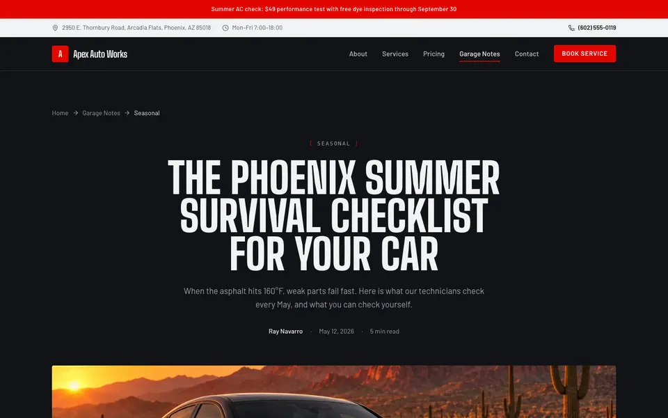Apex Auto Works Blog post page