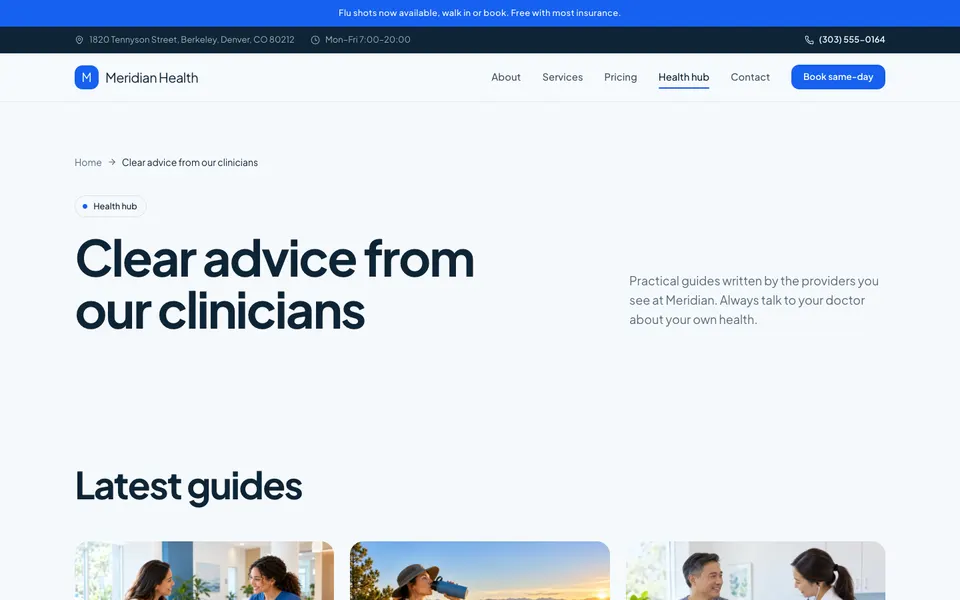 Meridian Health Health hub page