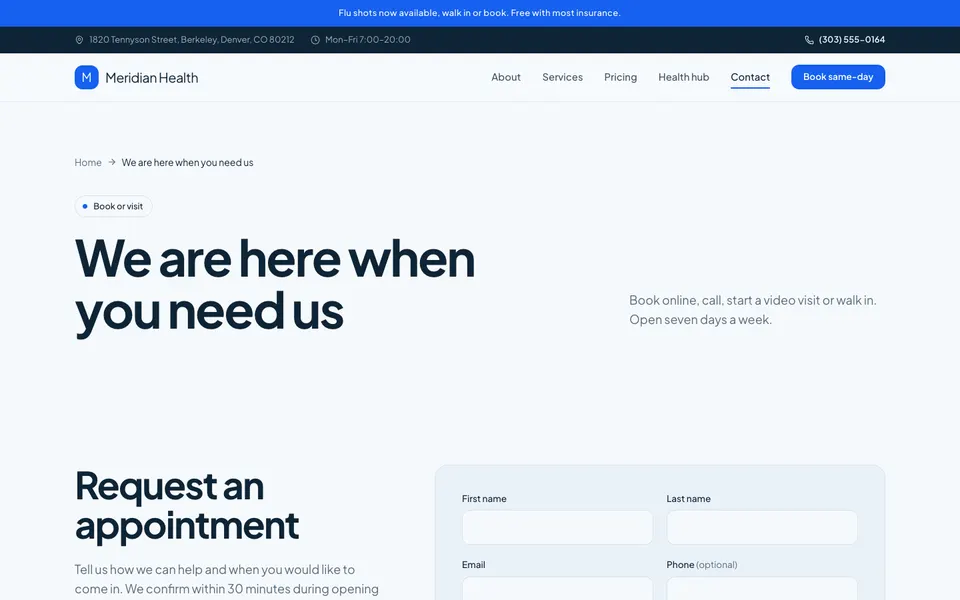 Meridian Health Contact page