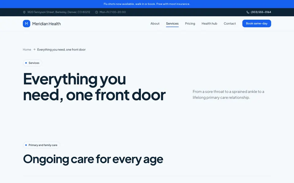 Meridian Health Services page