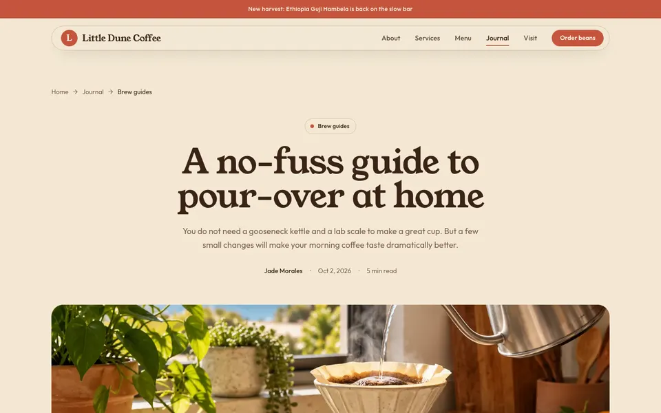 Little Dune Coffee Blog post page