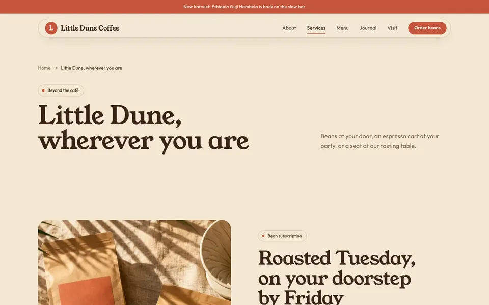 Little Dune Coffee Services page