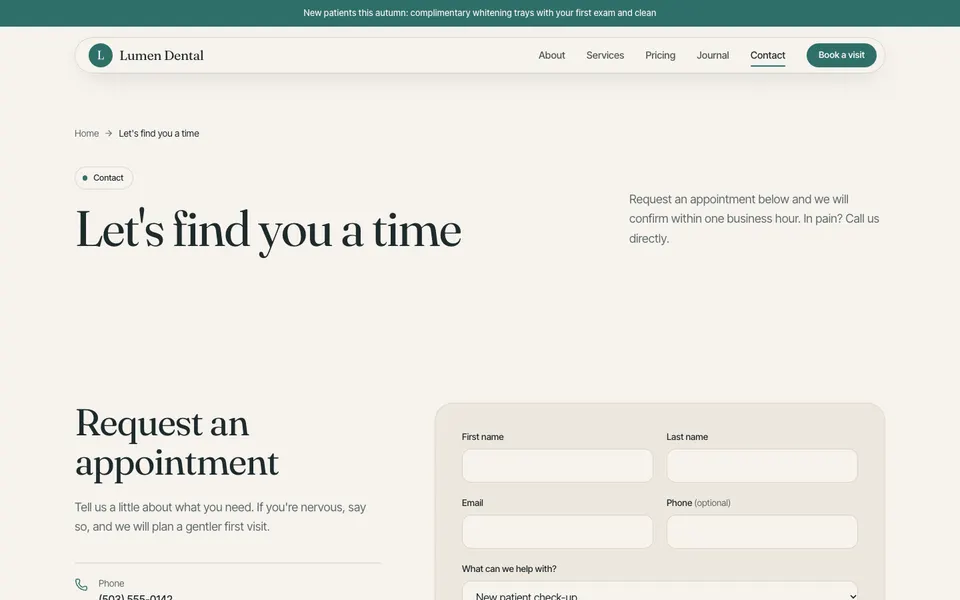 Lumen Dental Contact page