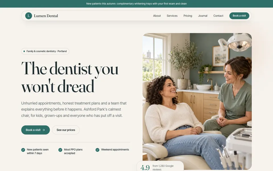 Lumen Dental, dental clinic template