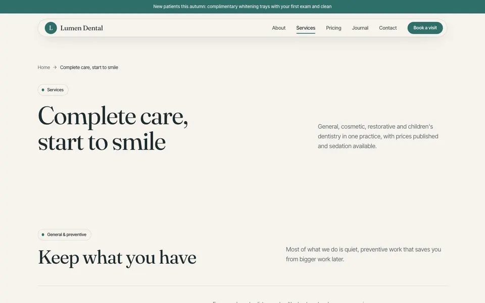 Lumen Dental Services page