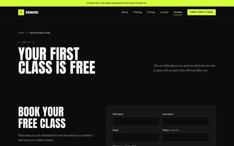 Ironworks Contact page
