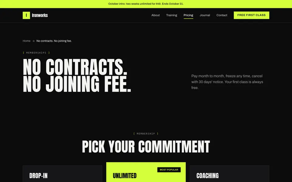 Ironworks Pricing page