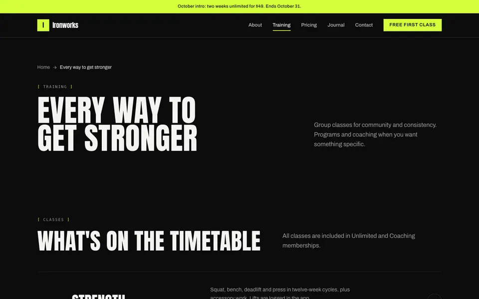 Ironworks Training page