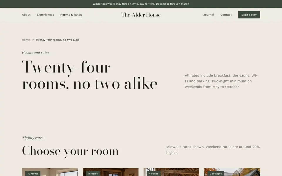 The Alder House Rooms & Rates page