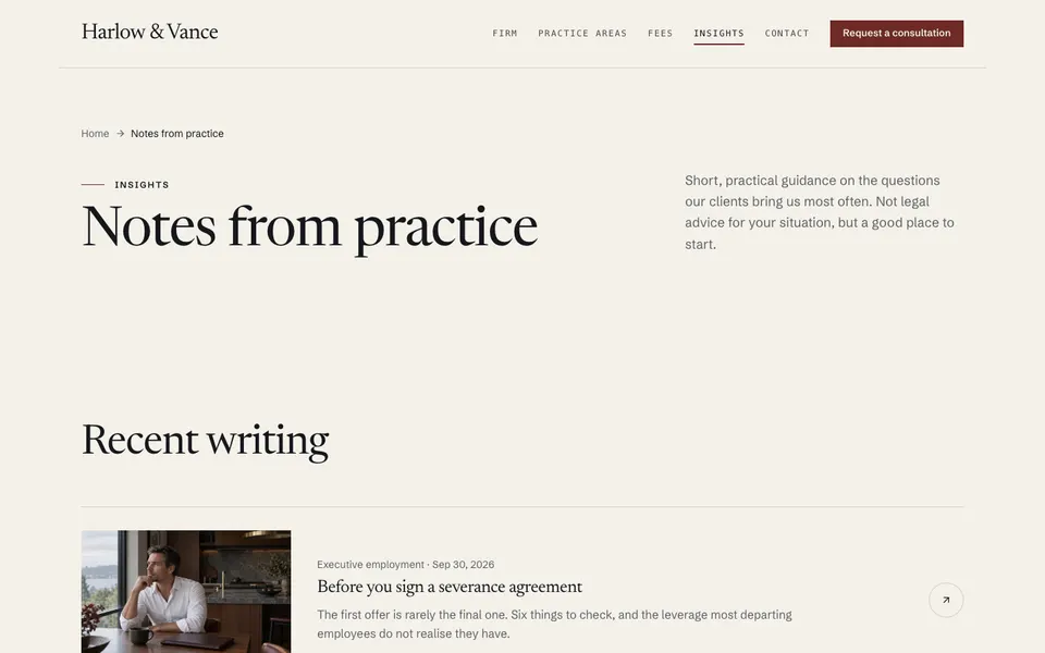 Harlow & Vance Insights page