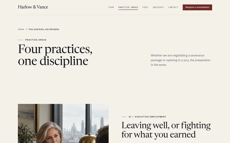 Harlow & Vance Practice areas page