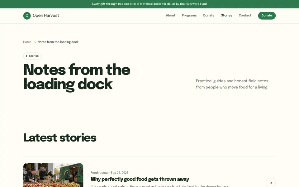 Open Harvest Stories page