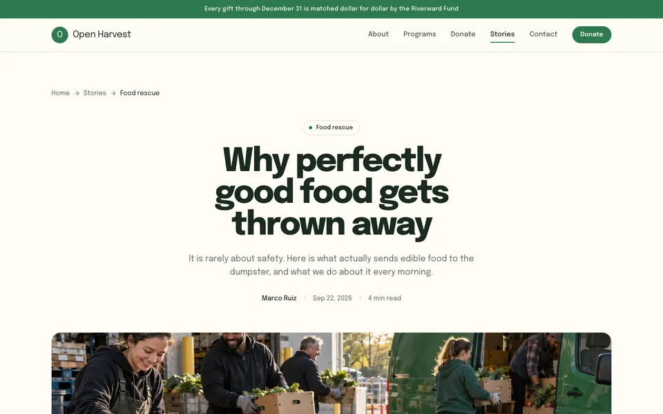 Open Harvest Blog post page