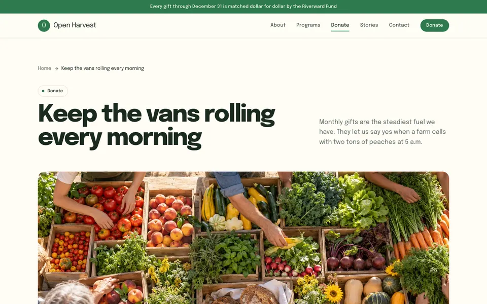 Open Harvest Donate page