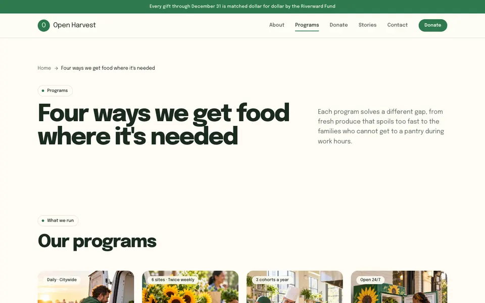 Open Harvest Programs page