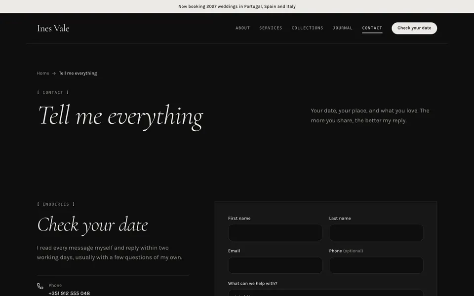 Ines Vale Contact page