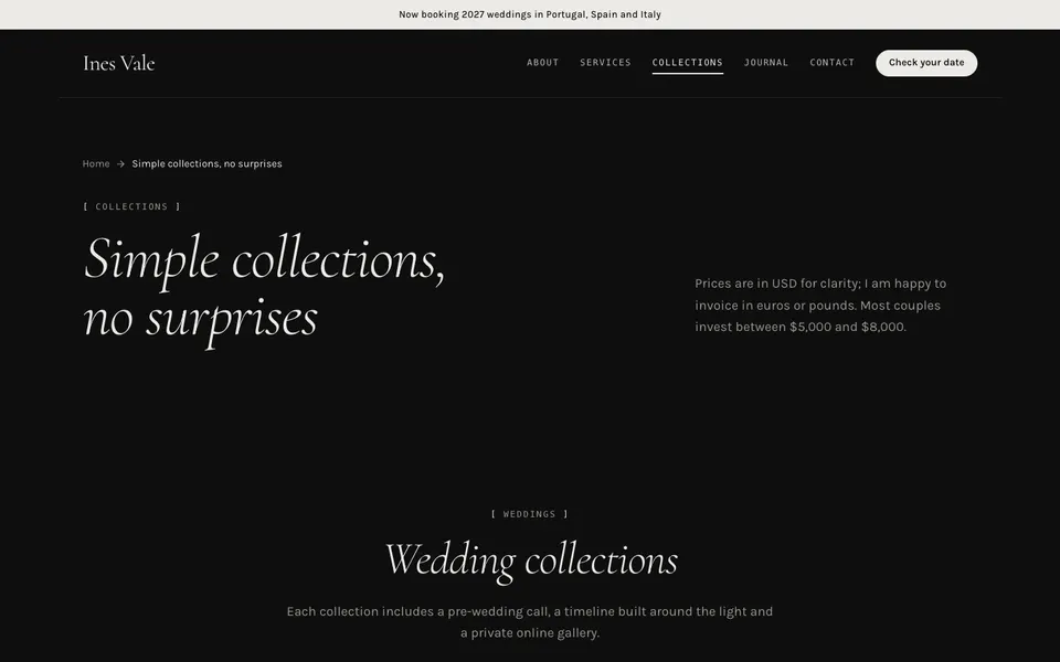 Ines Vale Collections page