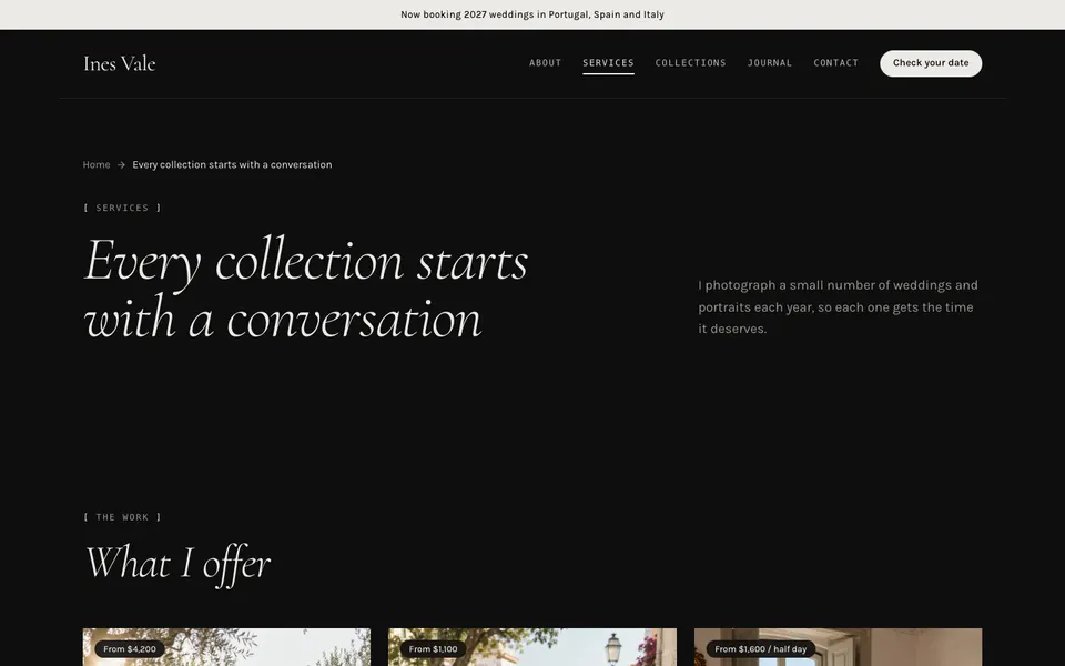 Ines Vale Services page