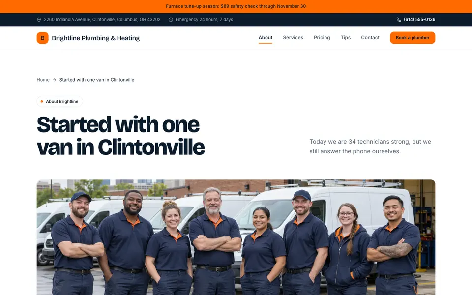 Brightline Plumbing & Heating About page