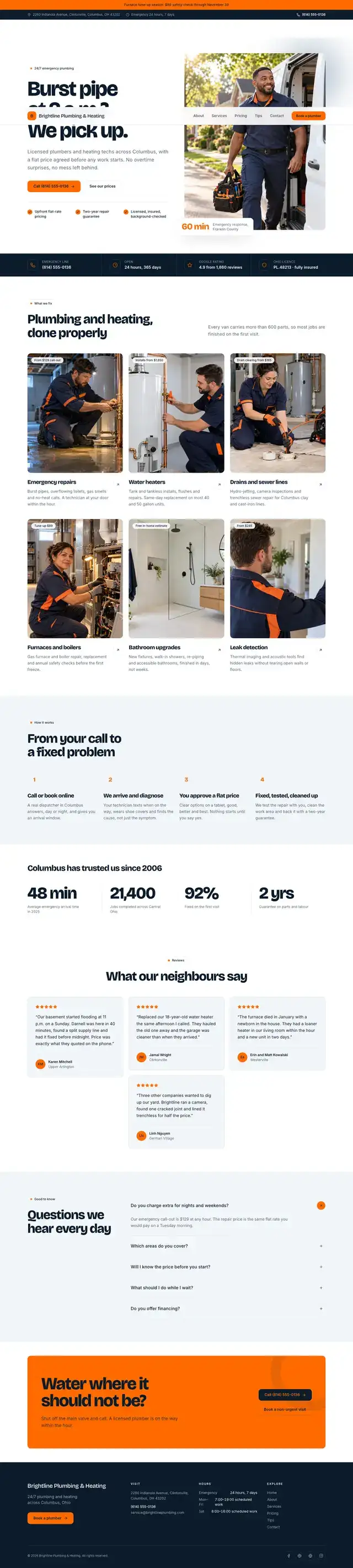Brightline Plumbing & Heating home page