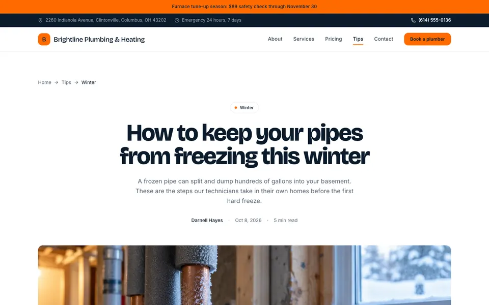 Brightline Plumbing & Heating Blog post page