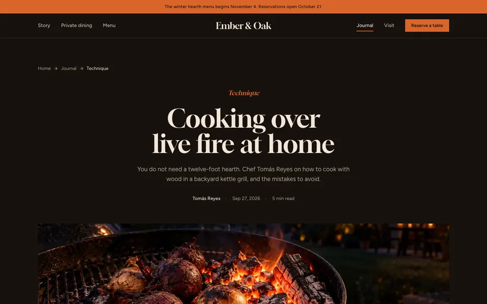 Ember & Oak Blog post page