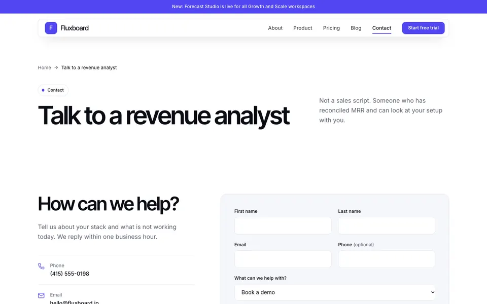 Fluxboard Contact page