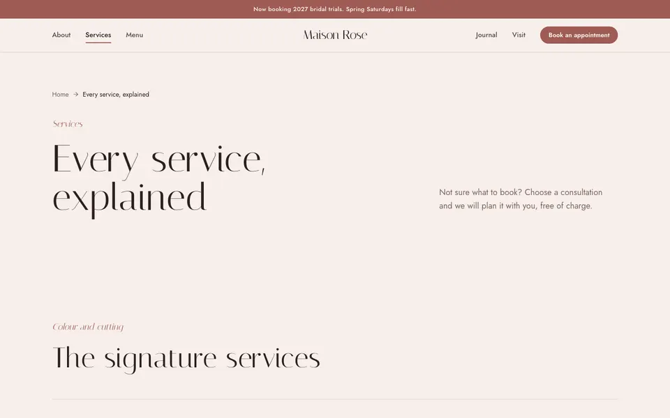 Maison Rose Services page
