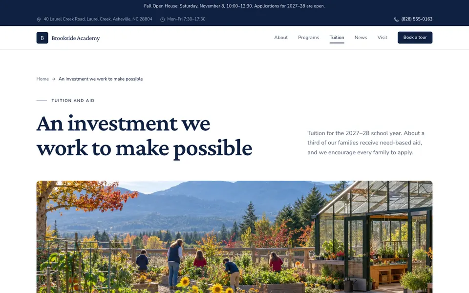 Brookside Academy Tuition page